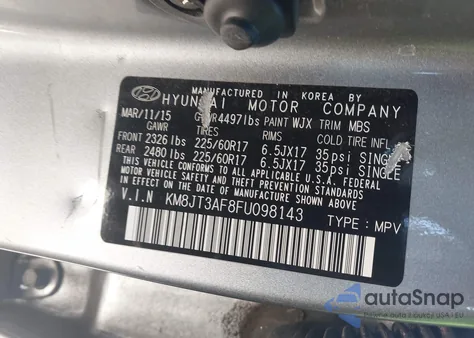 2015 Hyundai Tucson Gls from USA, damaged, VIN KM8JT3AF8FU098143